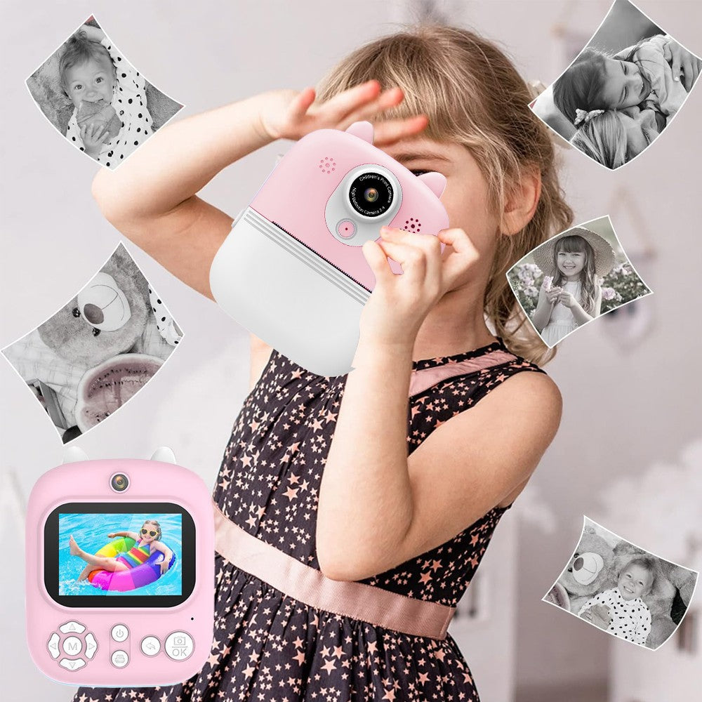 Kids Camera Instant Print 2000W Pixel Selfie Digital Camera with Print Papers and 32G TF Card Pink