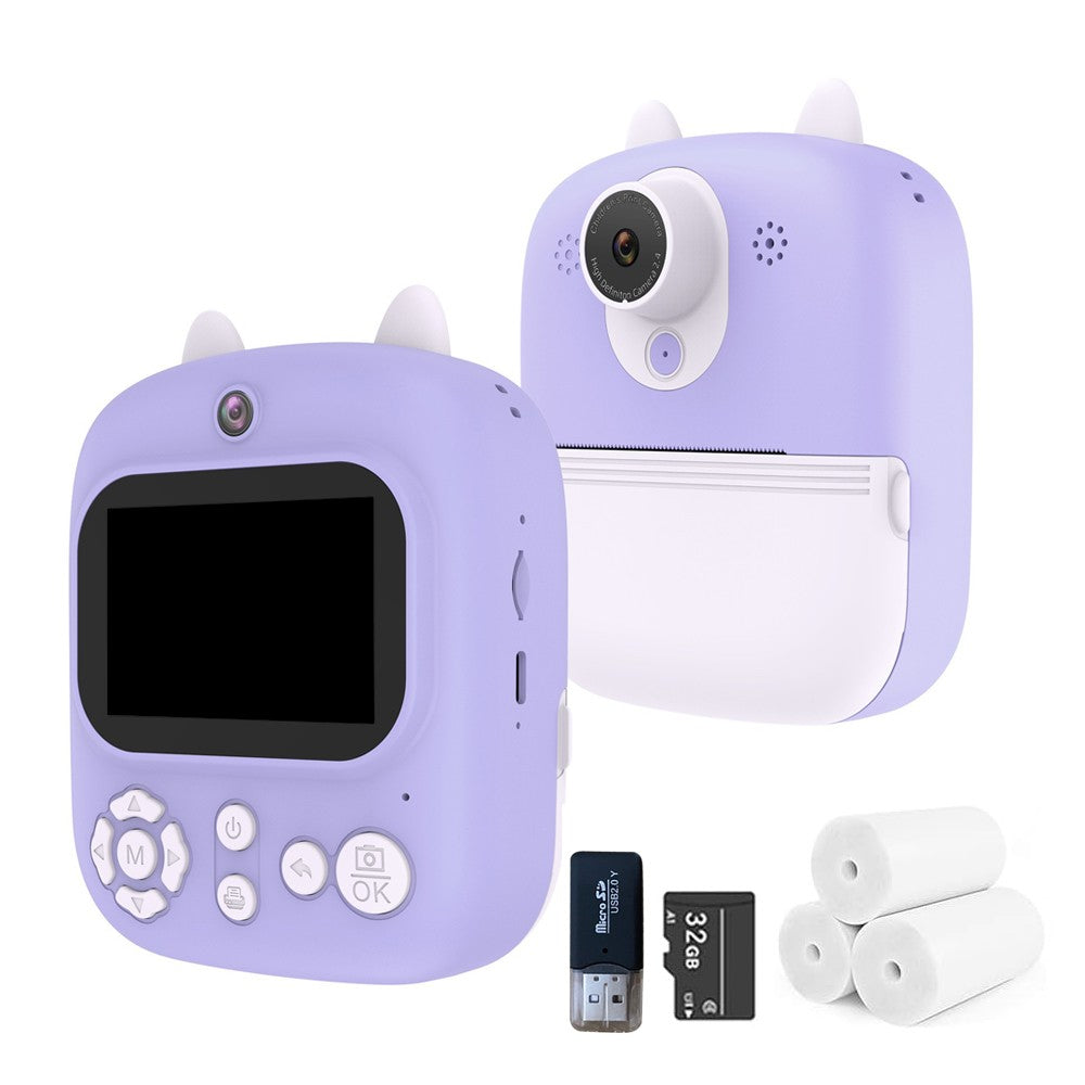 Kids Camera Instant Print 2000W Pixel Selfie Digital Camera with Print Papers and 32G TF Card Purple