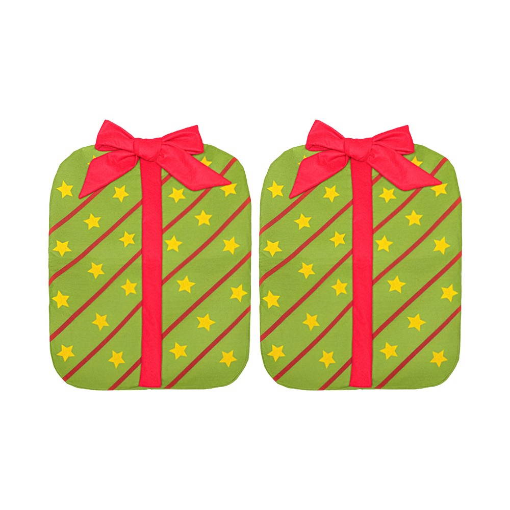 2Pcs Christmas Bowknot Chair Back Cover Xmas Dining Chair Slipcovers - Green