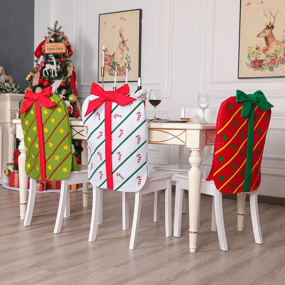 2Pcs Christmas Bowknot Chair Back Cover Xmas Dining Chair Slipcovers - Green