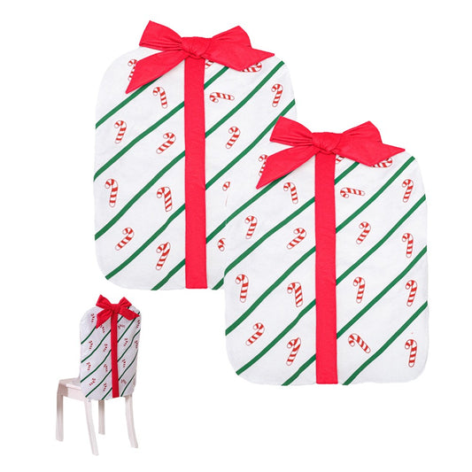 2Pcs Christmas Bowknot Chair Back Cover Xmas Dining Chair Slipcovers - White