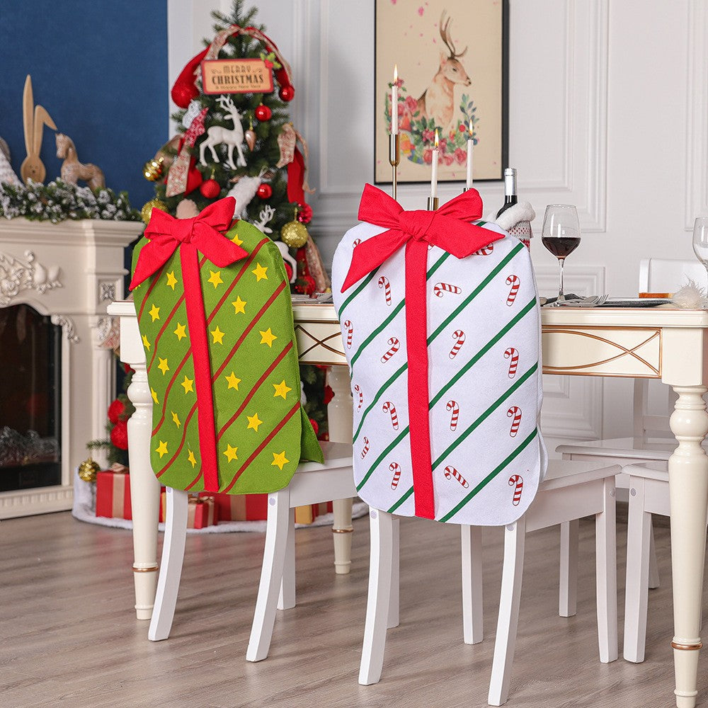 4Pcs Christmas Bowknot Chair Back Cover Xmas Dining Chair Slipcovers - White