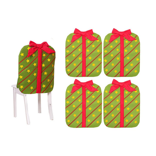 4Pcs Christmas Bowknot Chair Back Cover Xmas Dining Chair Slipcovers - Green