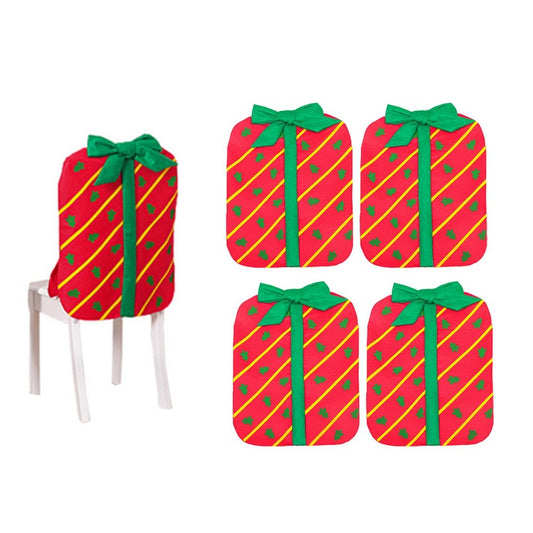 4Pcs Christmas Bowknot Chair Back Cover Xmas Dining Chair Slipcovers - Red