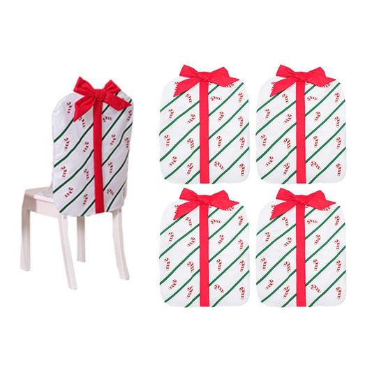 4Pcs Christmas Bowknot Chair Back Cover Xmas Dining Chair Slipcovers - White