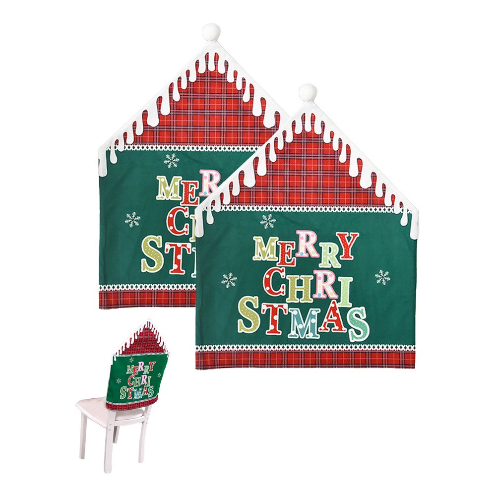 2Pcs MERRY CHRISTMAS Chair Back Cover Xmas Dining Chair Slipcovers - Green