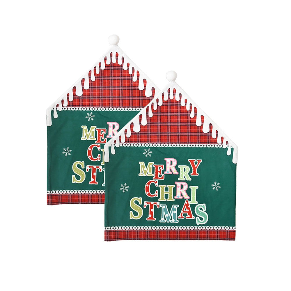2Pcs MERRY CHRISTMAS Chair Back Cover Xmas Dining Chair Slipcovers - Green