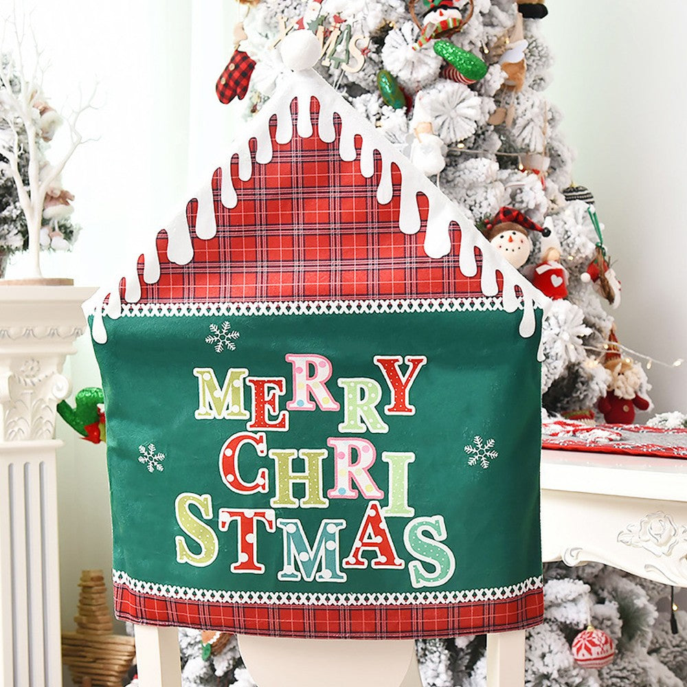 2Pcs MERRY CHRISTMAS Chair Back Cover Xmas Dining Chair Slipcovers - Green