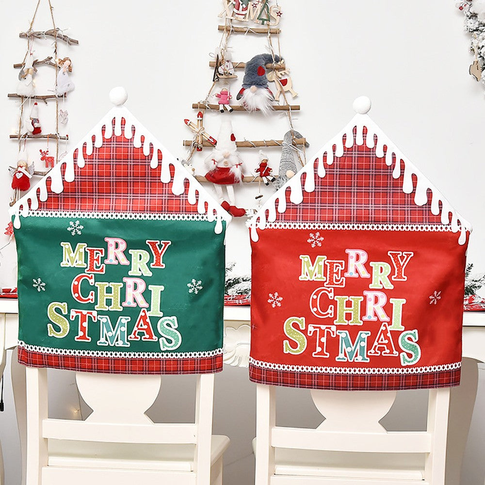 4Pcs MERRY CHRISTMAS Chair Back Cover Xmas Dining Chair Slipcovers - Green