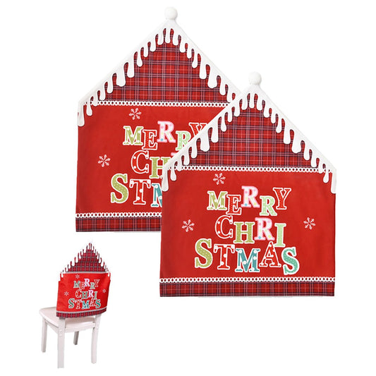 2Pcs MERRY CHRISTMAS Chair Back Cover Xmas Dining Chair Slipcovers - Red