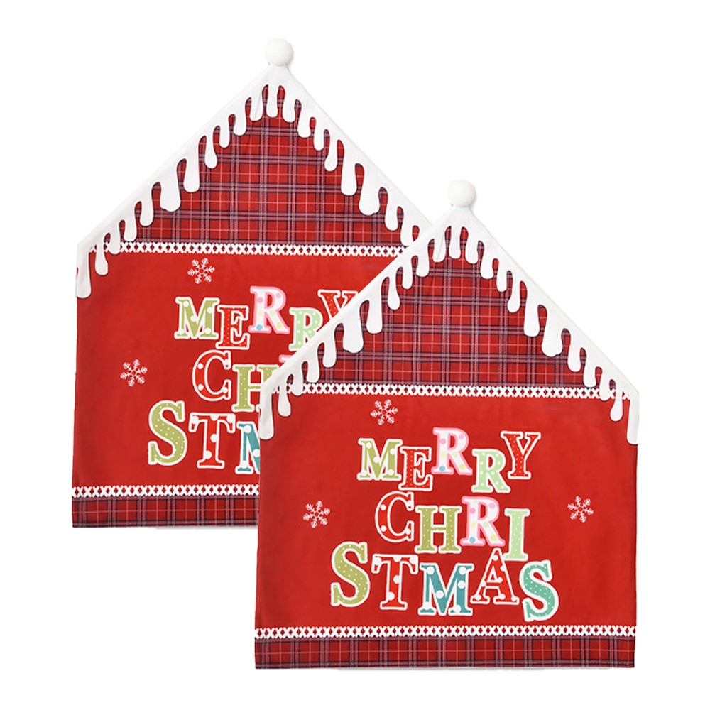 2Pcs MERRY CHRISTMAS Chair Back Cover Xmas Dining Chair Slipcovers - Red