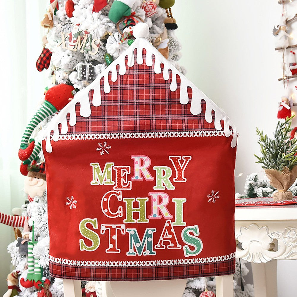 4Pcs MERRY CHRISTMAS Chair Back Cover Xmas Dining Chair Slipcovers - Red