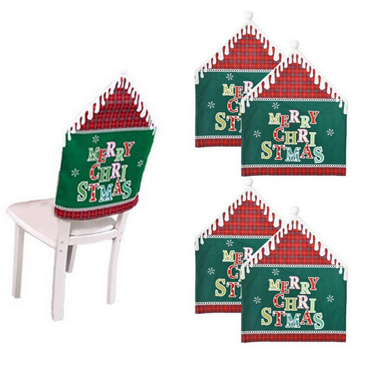 4Pcs MERRY CHRISTMAS Chair Back Cover Xmas Dining Chair Slipcovers - Green