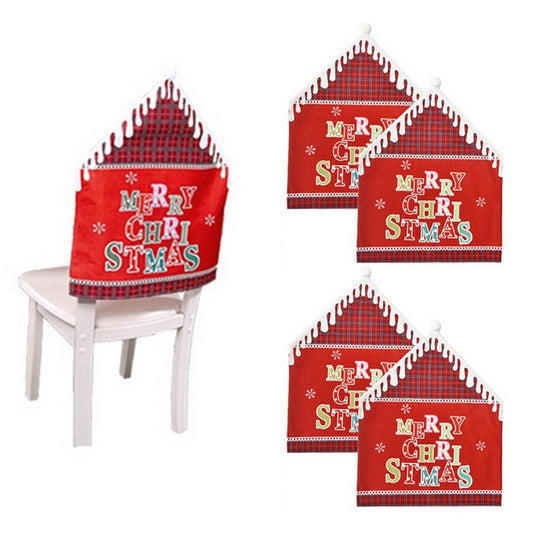 4Pcs MERRY CHRISTMAS Chair Back Cover Xmas Dining Chair Slipcovers - Red