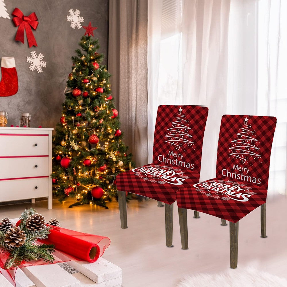 4Pcs Christmas Stretch Chair Cover Dining Room Chair Protector Cover - Style 1