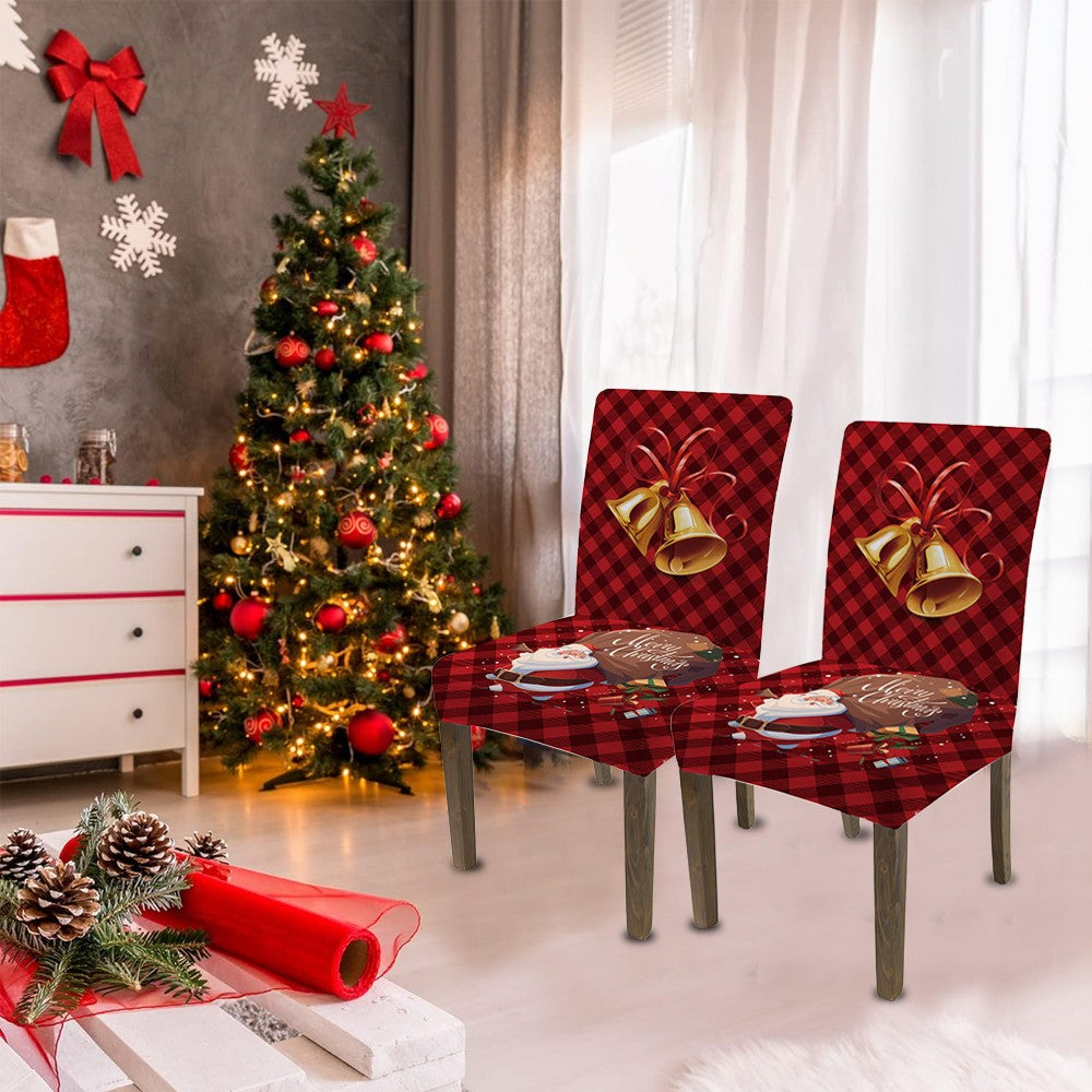 2Pcs Christmas Stretch Chair Cover Dining Room Chair Protector Cover - Style 2