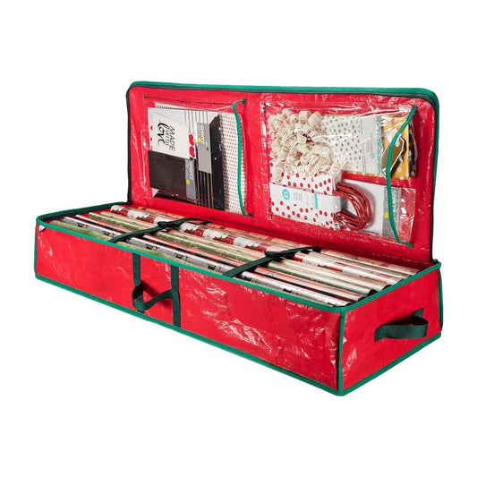 Christmas Wrapping Paper Storage Container Organizer - Red