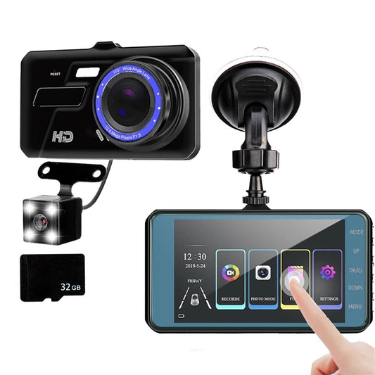 4-inch Touch Screen Dash Cam 2 Channel Front and Rear Car Camera with TF Card