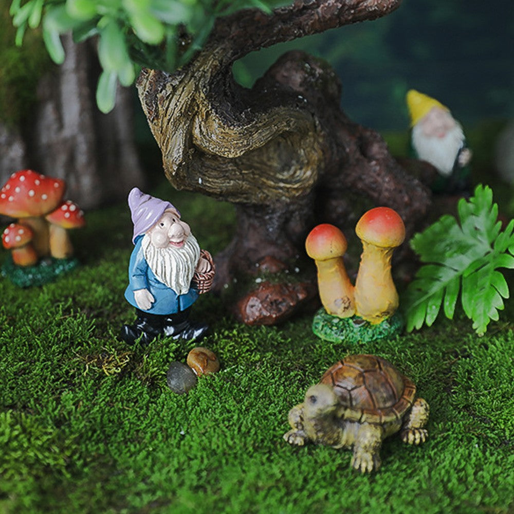 7Pcs Miniature Garden Gnome Statues Mini Resin Dwarf Ornaments Sculpture