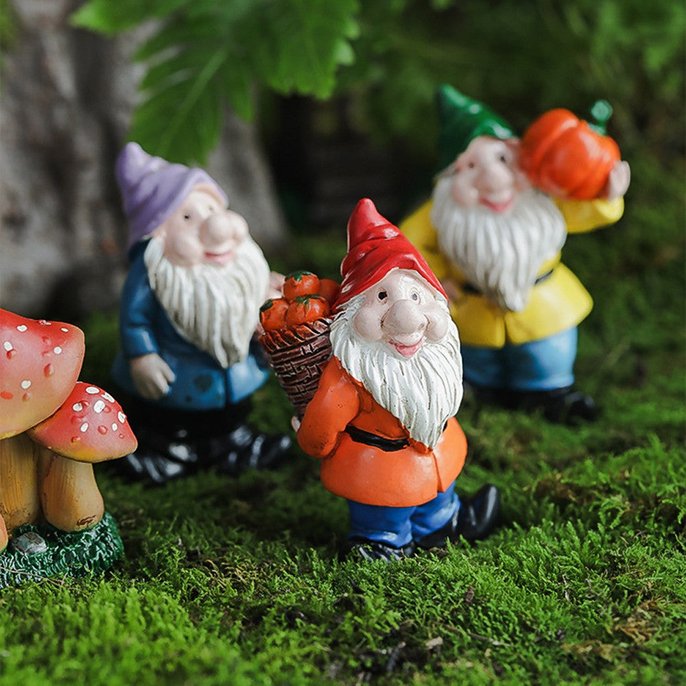7Pcs Miniature Garden Gnome Statues Mini Resin Dwarf Ornaments Sculpture