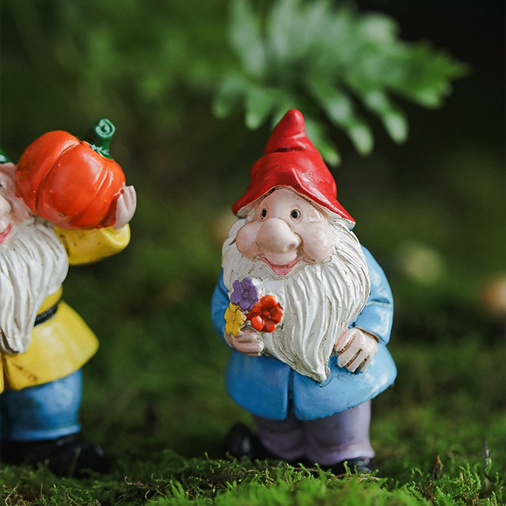 7Pcs Miniature Garden Gnome Statues Mini Resin Dwarf Ornaments Sculpture