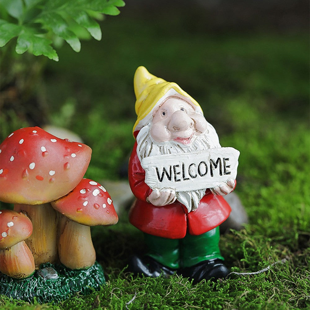 7Pcs Miniature Garden Gnome Statues Mini Resin Dwarf Ornaments Sculpture