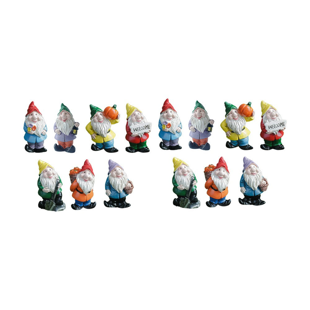 14Pcs Miniature Garden Gnome Statues Mini Resin Dwarf Ornaments Sculpture