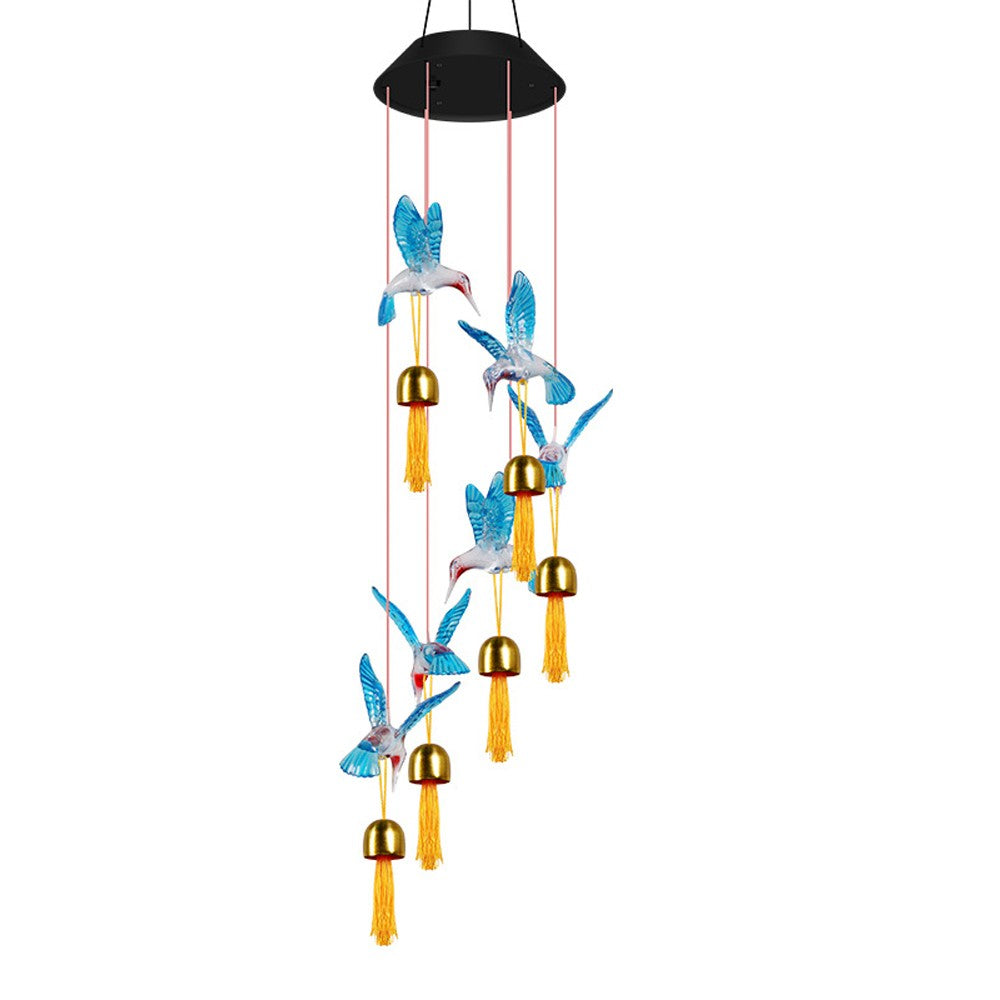 1Pc Solar Wind Chime Light Color Changing Garden Light - Blue Hummingbird