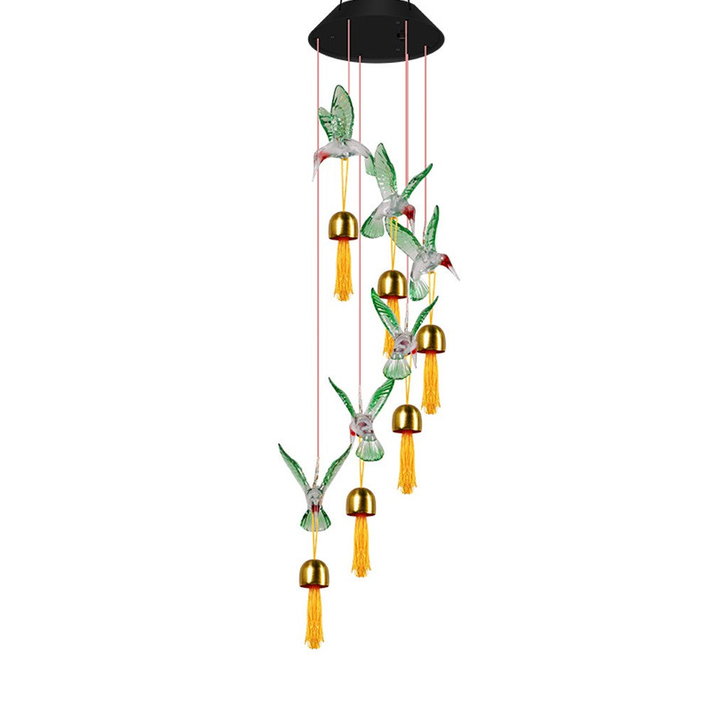 2Pcs Solar Wind Chime Light Color Changing Garden Light - Green Hummingbird