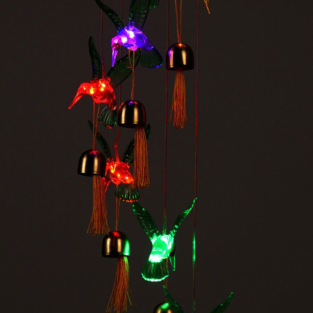 2Pcs Solar Wind Chime Light Color Changing Garden Light - Green Hummingbird