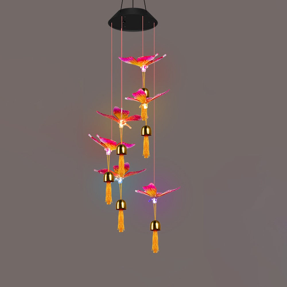 2Pcs Solar Wind Chime Light Color Changing Garden Light - Pink Butterfly