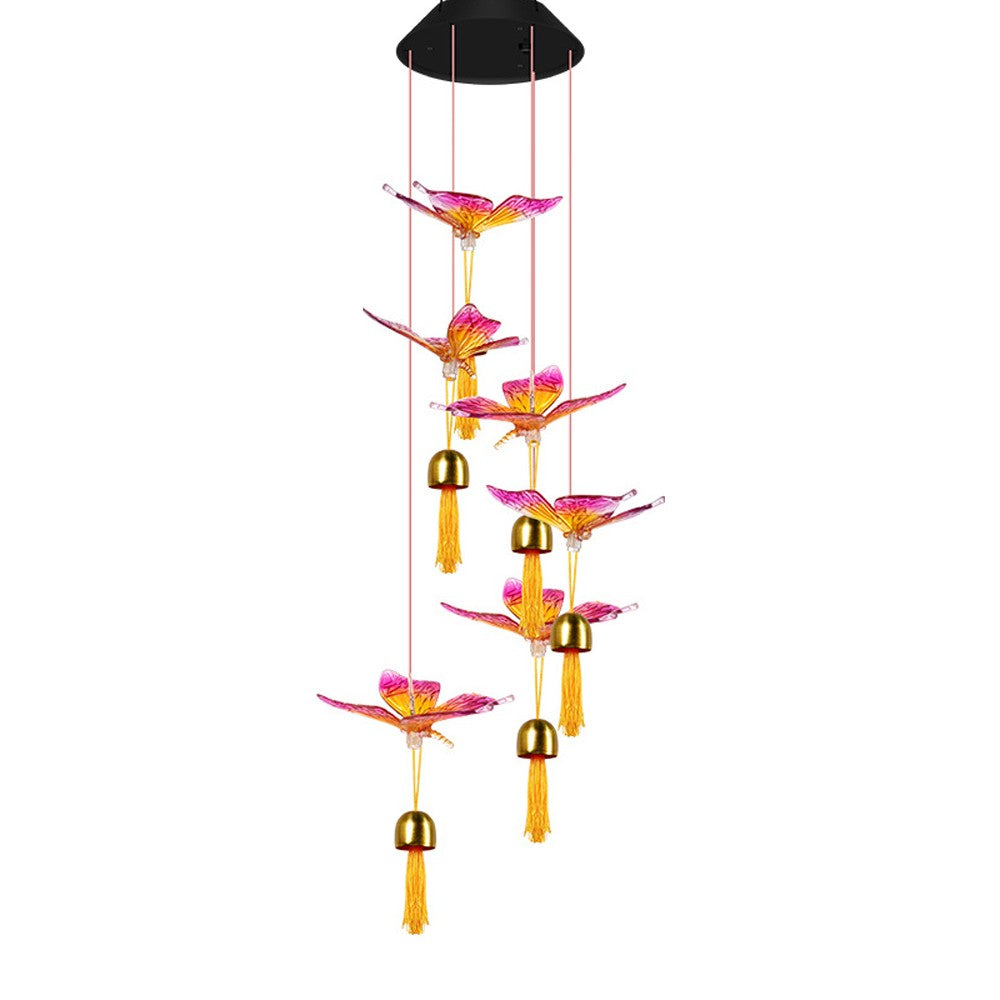 1Pc Solar Wind Chime Light Color Changing Garden Light - Pink Butterfly