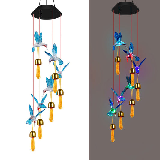 2Pcs Solar Wind Chime Light Color Changing Garden Light - Blue Hummingbird