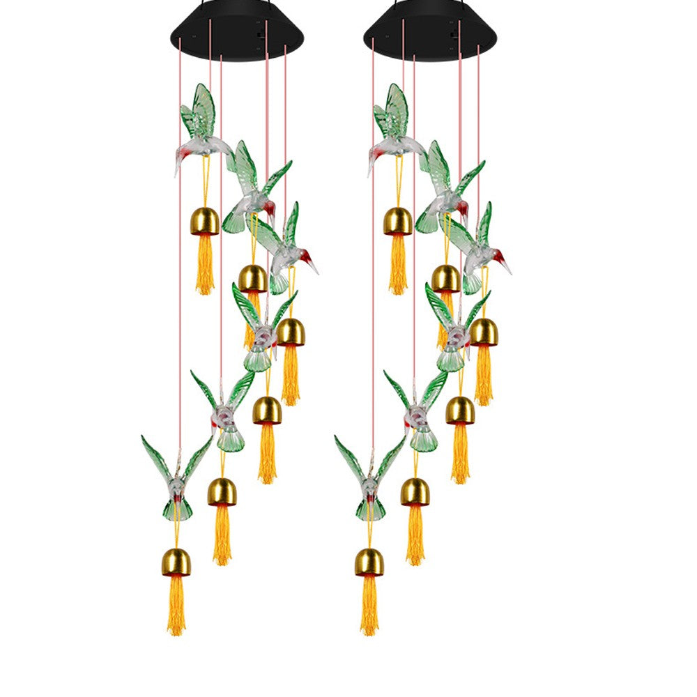 2Pcs Solar Wind Chime Light Color Changing Garden Light - Green Hummingbird