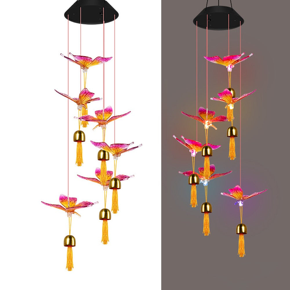 2Pcs Solar Wind Chime Light Color Changing Garden Light - Pink Butterfly