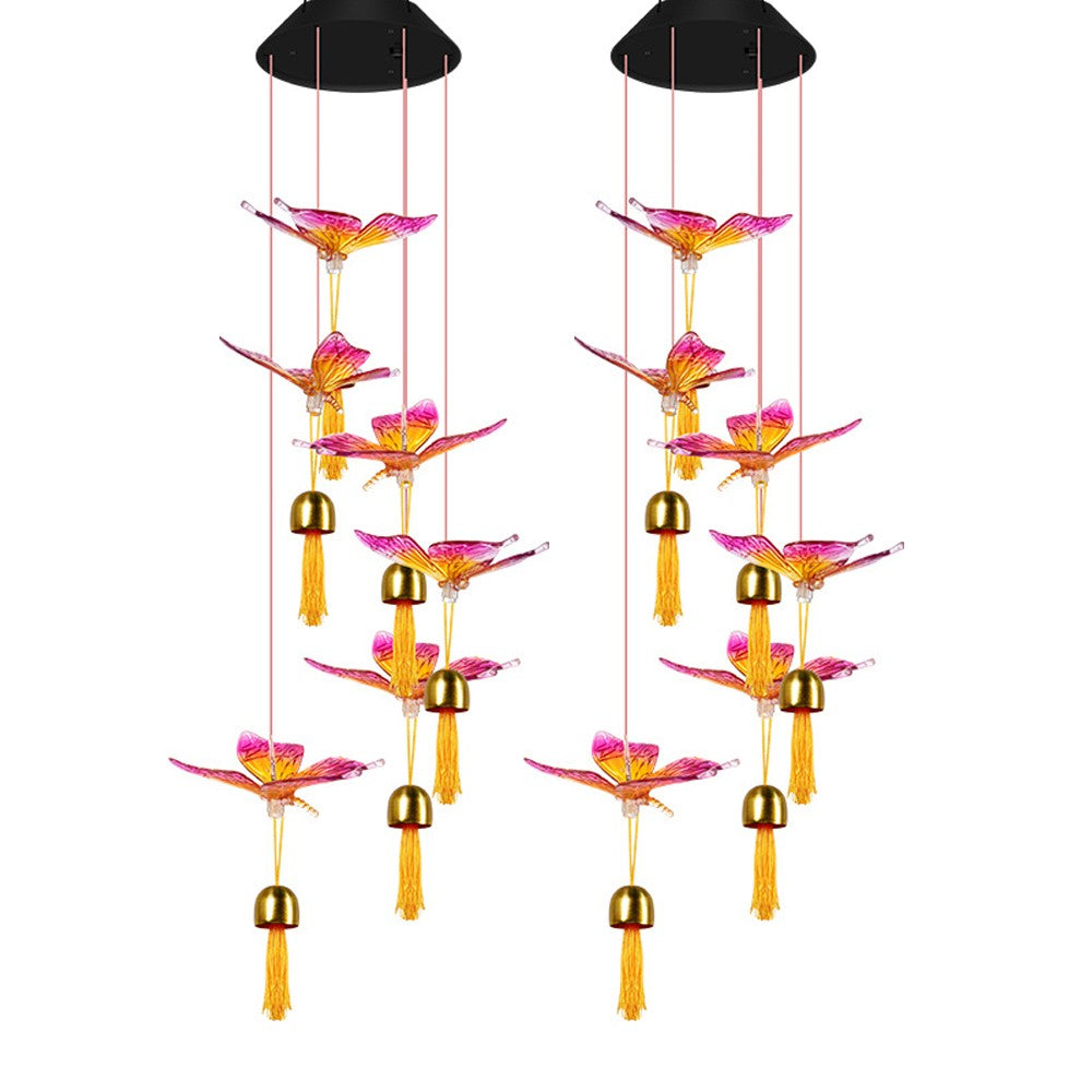 2Pcs Solar Wind Chime Light Color Changing Garden Light - Pink Butterfly
