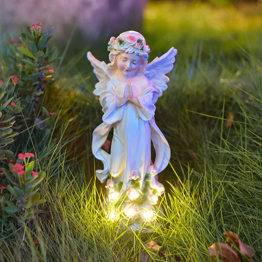 Angel Statue with Solar Light Garden Sculptures Yard Decorations Lawn Ornaments