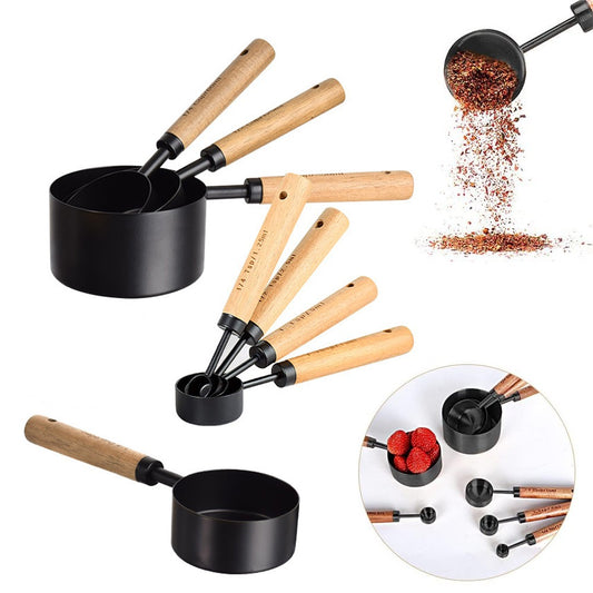 8-Piece Stainless Steel Measuring Cups and Spoons Set with Wood Handle