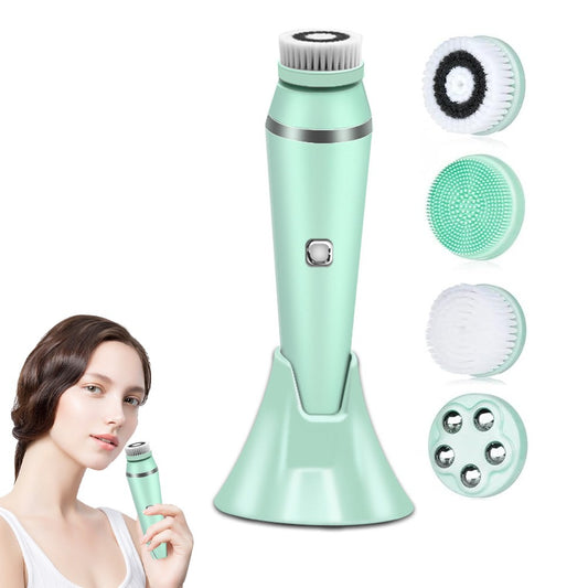4-in-1 Electric Face Cleansing Brush Facial Massage Brush Beauty Tool - Green