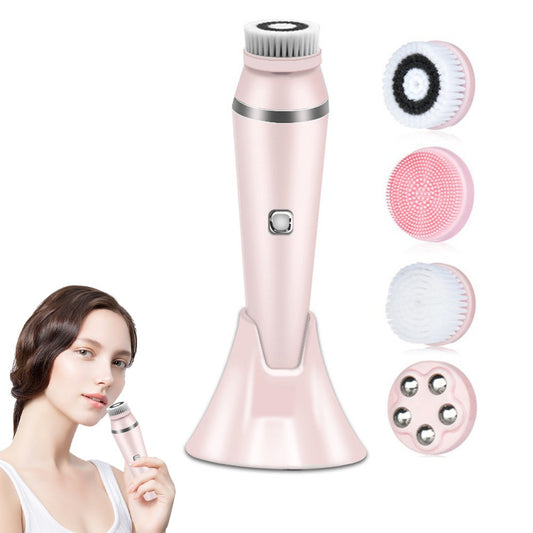 4-in-1 Electric Face Cleansing Brush Facial Massage Brush Beauty Tool - Pink