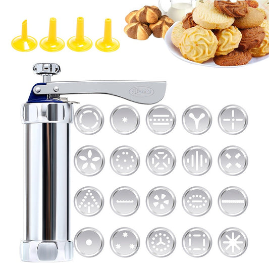 Cookie Press Gun Set Biscuit Maker with 20 Cookie Stencil Discs and 4 Icing Tips