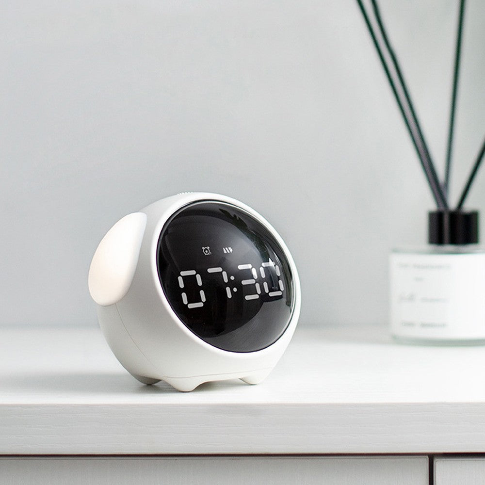 Wake-up Alarm Clock Voice-Activated Bedside Alarm Clock with Night Light - White