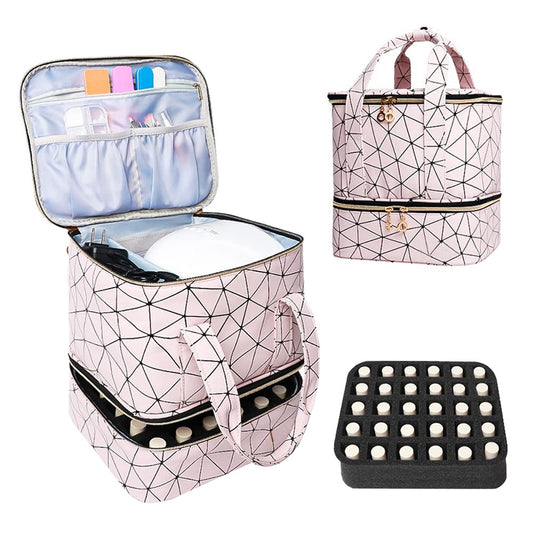 Double-layer Nail Polish Carrying Case Bag Storage Box Holds 30 Bottles - Pink