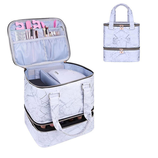 Double-layer Nail Polish Carrying Case Bag Storage Box Holds 30 Bottles - White