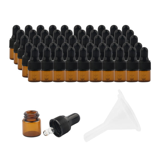 50Pcs 1ML Amber Glass Dropper Bottle Essential Oils Perfumes Bottle with Funnel