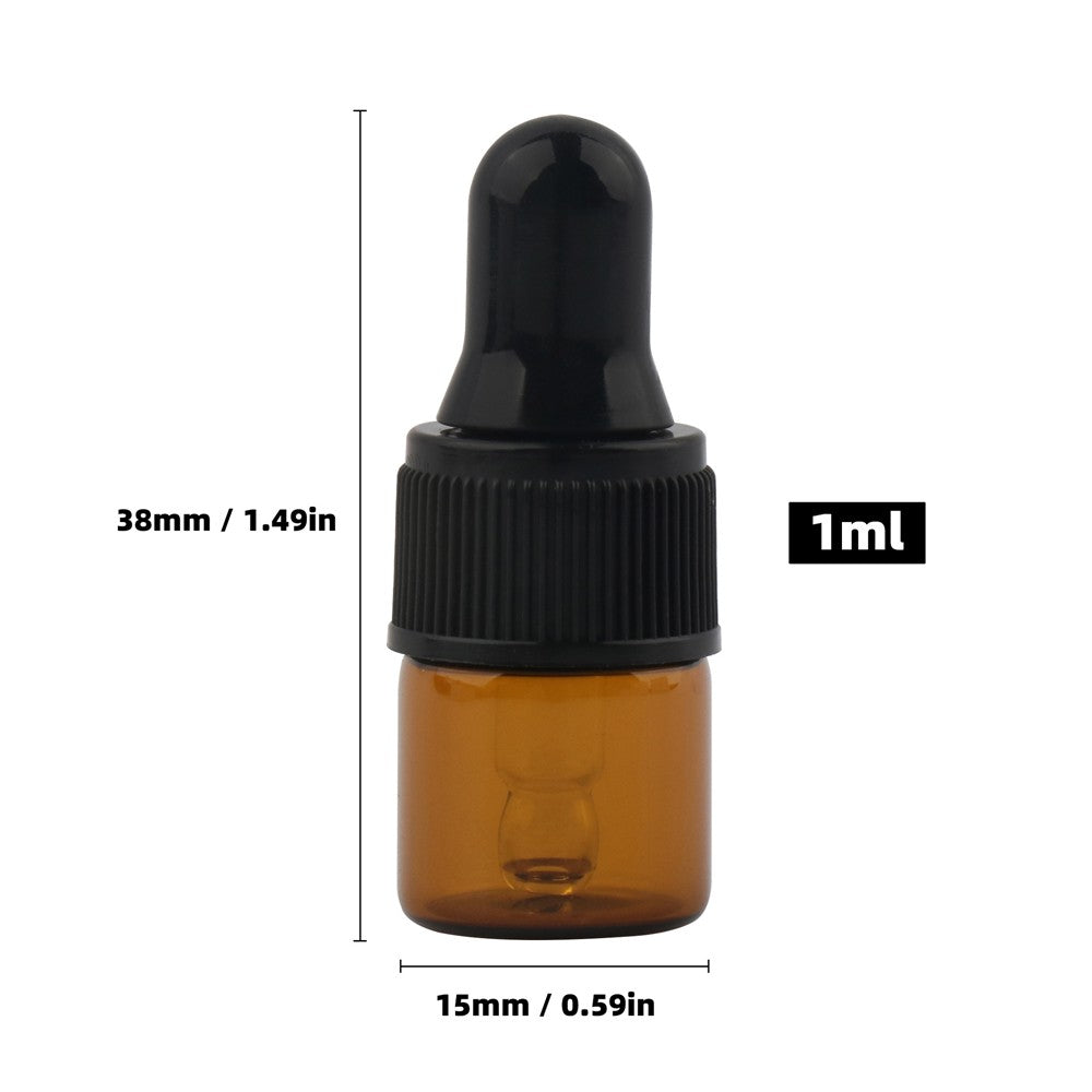 50Pcs 1ML Amber Glass Dropper Bottle Essential Oils Perfumes Bottle with Funnel