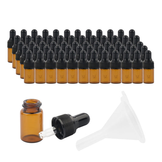 50Pcs 2ML Amber Glass Dropper Bottle Essential Oils Perfumes Bottle with Funnel