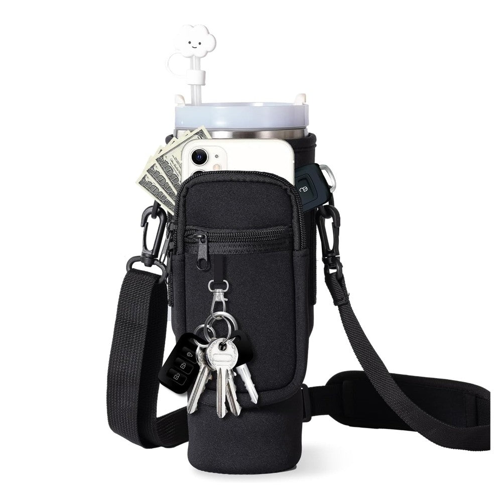 Water Bottle Carrier Bag for 40oz Stanley Tumbler with Adjustable Strap - Black