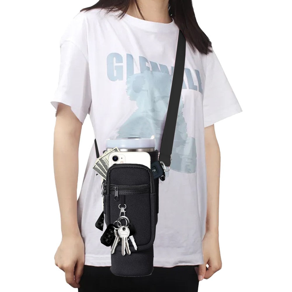 Water Bottle Carrier Bag for 40oz Stanley Tumbler with Adjustable Strap - Black