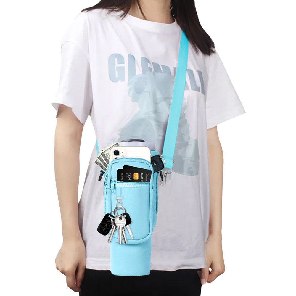 Water Bottle Carrier Bag for 40oz Stanley Tumbler with Adjustable Strap - Blue